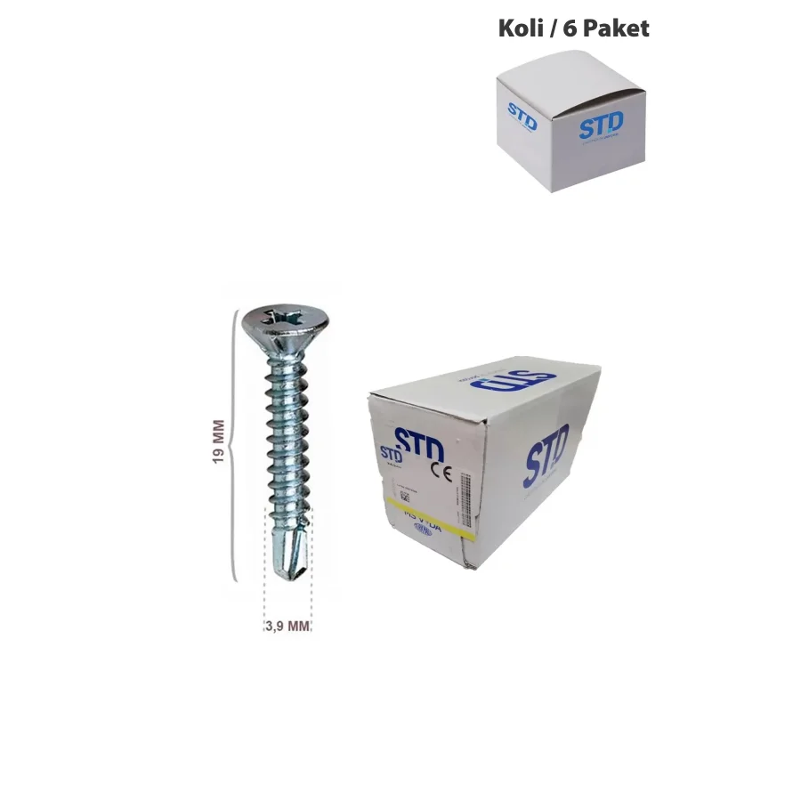 STD YHB Matkap Uçlu Akıllı Vida 3.9x19 Koli 6 Paket
