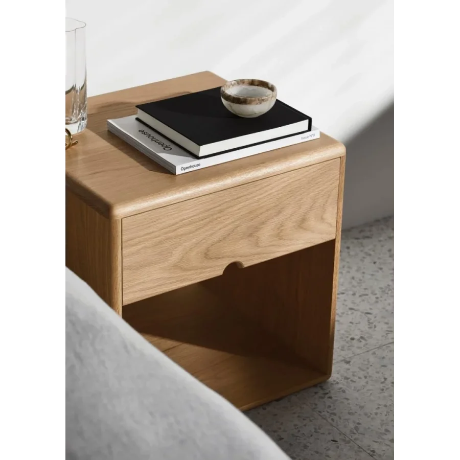 Tek Çekmeceli Geniş Raflı Ahşap Komodin 45x55x35 Cm