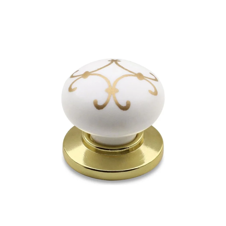 Tek Vidalı Altın Beyaz Polimer Kulp Çekmece Dolap Mobilya Kulpu Gold Yaldız Desenli