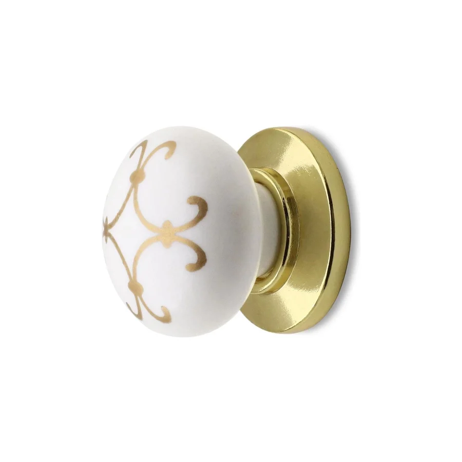 Tek Vidalı Altın Beyaz Polimer Kulp Çekmece Dolap Mobilya Kulpu Gold Yaldız Desenli