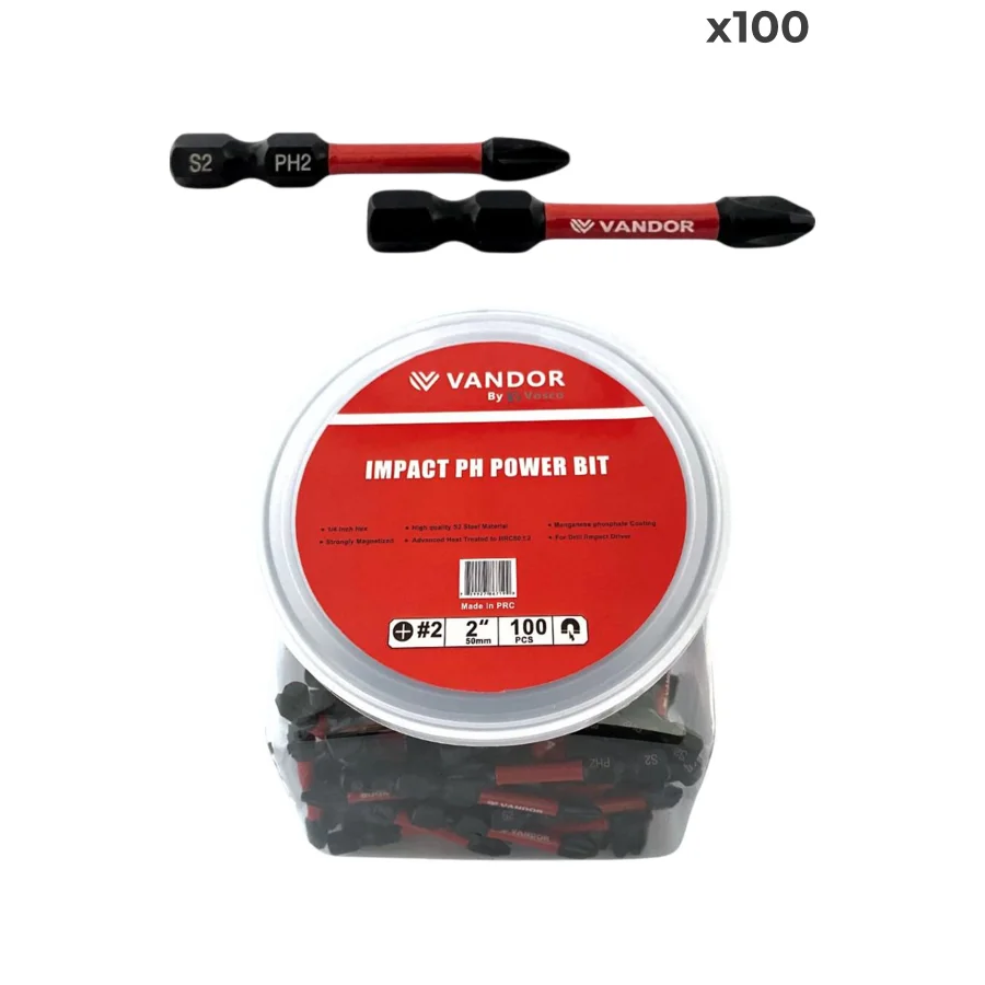 Vandor PH2x50 Vidalama Ucu İmpact Bits Uç 100lü Kavanoz