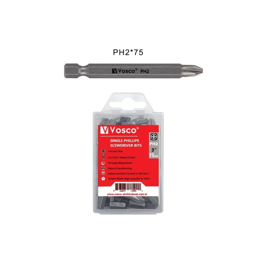 Vandor Standart PH2x75 Vidalama Ucu Bits Uç Kutu 10 Adet