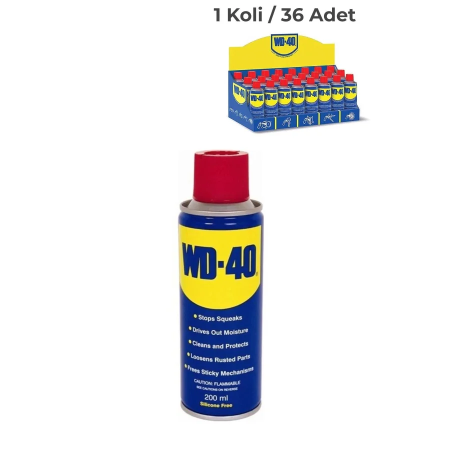 WD-40 Çok Amaçlı Pas Sökücü ve Yağlayıcı Sprey 200ml Koli 36 Adet
