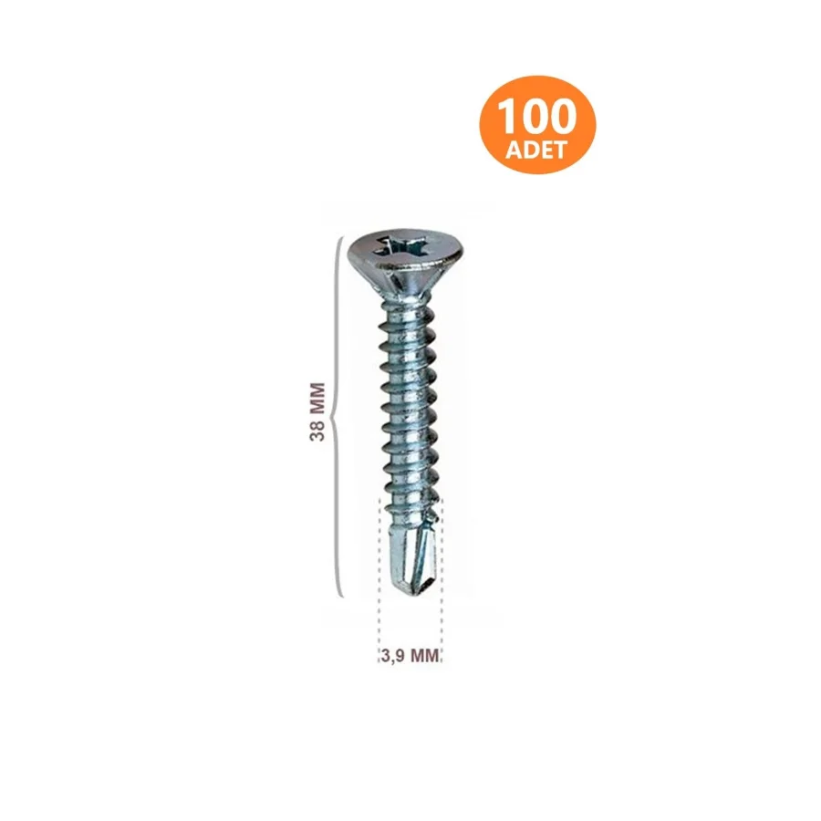 YHB Matkap Uçlu Akıllı Vida 3.9x38 100 Adet