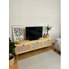 Hazeran Detaylı Masif Ahşap Devirmeli 3 Kapaklı Tv Ünitesi Koyu Ceviz 38x55x140 Cm