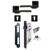 Max Firuze Rozetli Siyah Yale Kapı Kolu Silindirli Kilit Takım