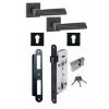 Max Penta Rozetli Siyah Yale Kapı Kolu Silindirli Kilit Takım