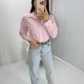 Pembe Pensli slim fit Uzun Kollu Gömlek