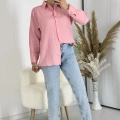 Ağaç Kabuğu Oversize Keten Pembe Gömlek