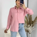 Ağaç Kabuğu Oversize Keten Pembe Gömlek