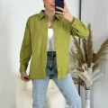 Ağaç Kabuğu Oversize Keten Yağ Yeşil Gömlek