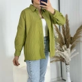 Ağaç Kabuğu Oversize Keten Yağ Yeşil Gömlek