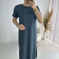 Antrasit Kısa Kollu Yanları Yırtmaçlı Penye Elbise
