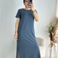 Antrasit Kısa Kollu Yanları Yırtmaçlı Penye Elbise