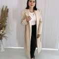 Bej İçi Astarlı Kemerli Uzun Kaşe Kaban