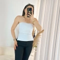 Beyaz Çift Yırtmaçlı Straplez Bluz