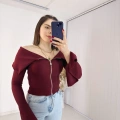Bordo Fermuarlı İspanyol Kol Ottoman Bluz