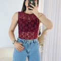 Bordo Transparan Dantel Bluz