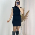 Dik Yaka Kolsuz Siyah Elbise