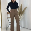 Full Yüksek Bel Kahve İspanyol Kumaş Pantolon