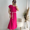 Fuşya Kemerli Midi Boy Elbise