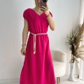Fuşya Kemerli Midi Boy Elbise
