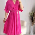 Fuşya Kravuze Kemerli Elbise