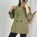 Haki Leopar Astarlı Atlas Kumaş Blazer Ceket