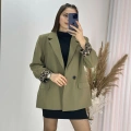Haki Leopar Astarlı Atlas Kumaş Blazer Ceket