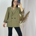 Haki Leopar Astarlı Atlas Kumaş Blazer Ceket