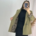 Haki Leopar Astarlı Atlas Kumaş Blazer Ceket