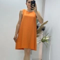 Keten Kumaş Kolsuz Elbise Turuncu