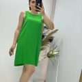 Keten Kumaş Kolsuz Elbise Yeşil