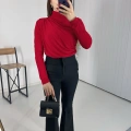 Kırmızı Büzgü Detaylı Dik Yaka Sandy Bluz