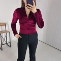 Kravuze Yaka Kadife Bluz Bordo