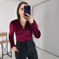 Kravuze Yaka Kadife Bluz Bordo