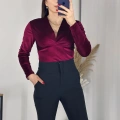 Kravuze Yaka Kadife Bluz Bordo
