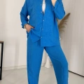 Mavi Keten Pantolon Gömlek İkili Takım