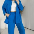 Mavi Keten Pantolon Gömlek İkili Takım