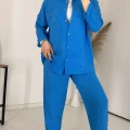 Mavi Keten Pantolon Gömlek İkili Takım