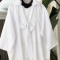 Ön Bağlamalı Kimono Keten Gömlek Beyaz