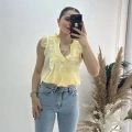 Önü Fırfır Detaylı Gömlek Bluz Sarı