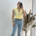 Önü Fırfır Detaylı Gömlek Bluz Sarı