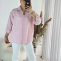 Pembe Pul Detay çizgili Gömlek