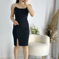 Siyah Askıları Taşlı Mini Elbise