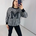 Siyah Leopar Desen Harf Detaylı Sweathirt
