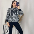 Siyah Leopar Desen Harf Detaylı Sweathirt