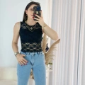 Siyah Transparan Dantel Bluz