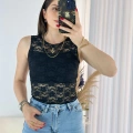 Siyah Transparan Dantel Bluz