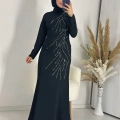 Taş Detay Abiye Elbise Siyah